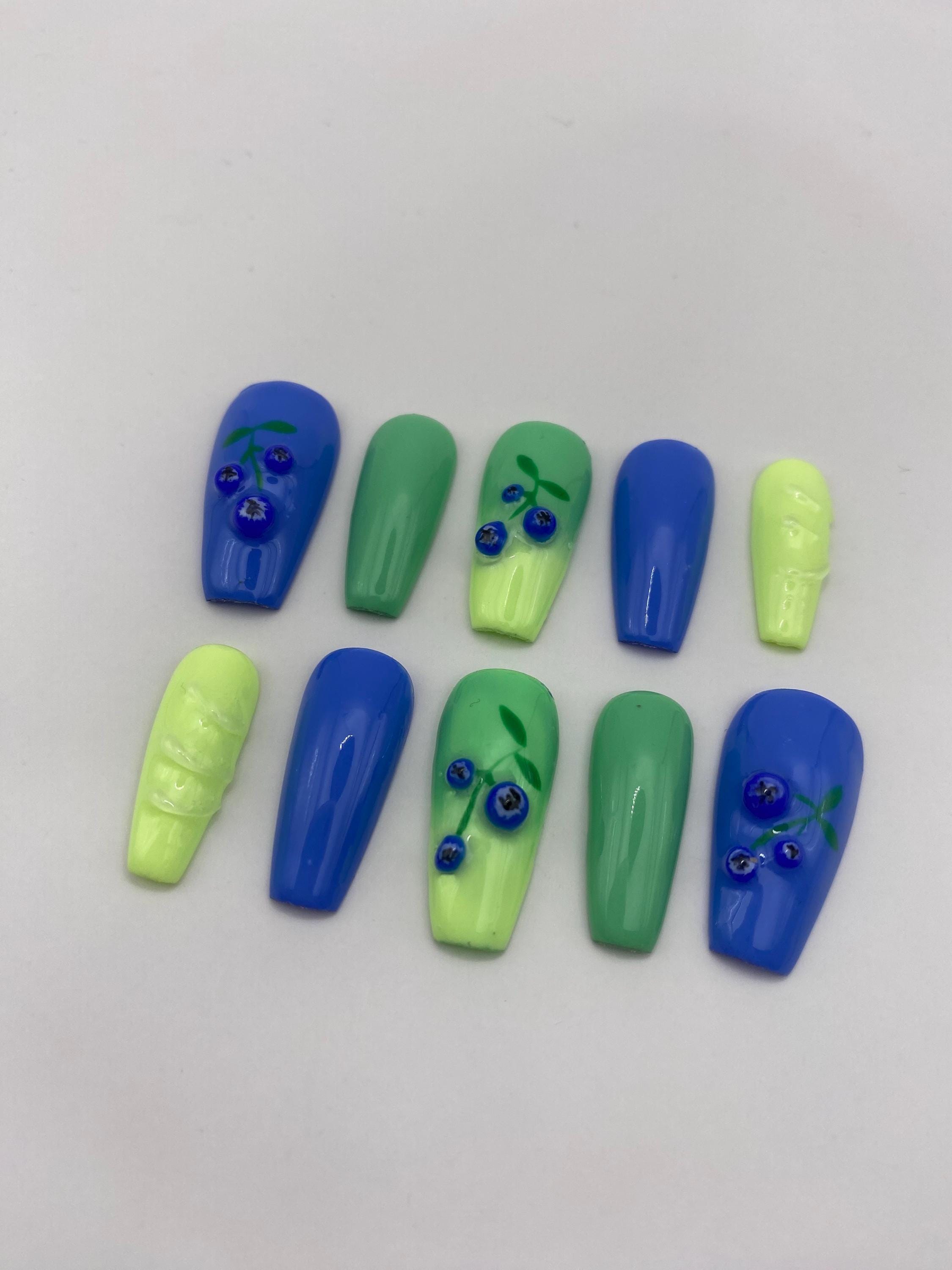 Matcha blueberry lemonade press on nails - gifts for her - fruit nails - fake nails - nail art - summer