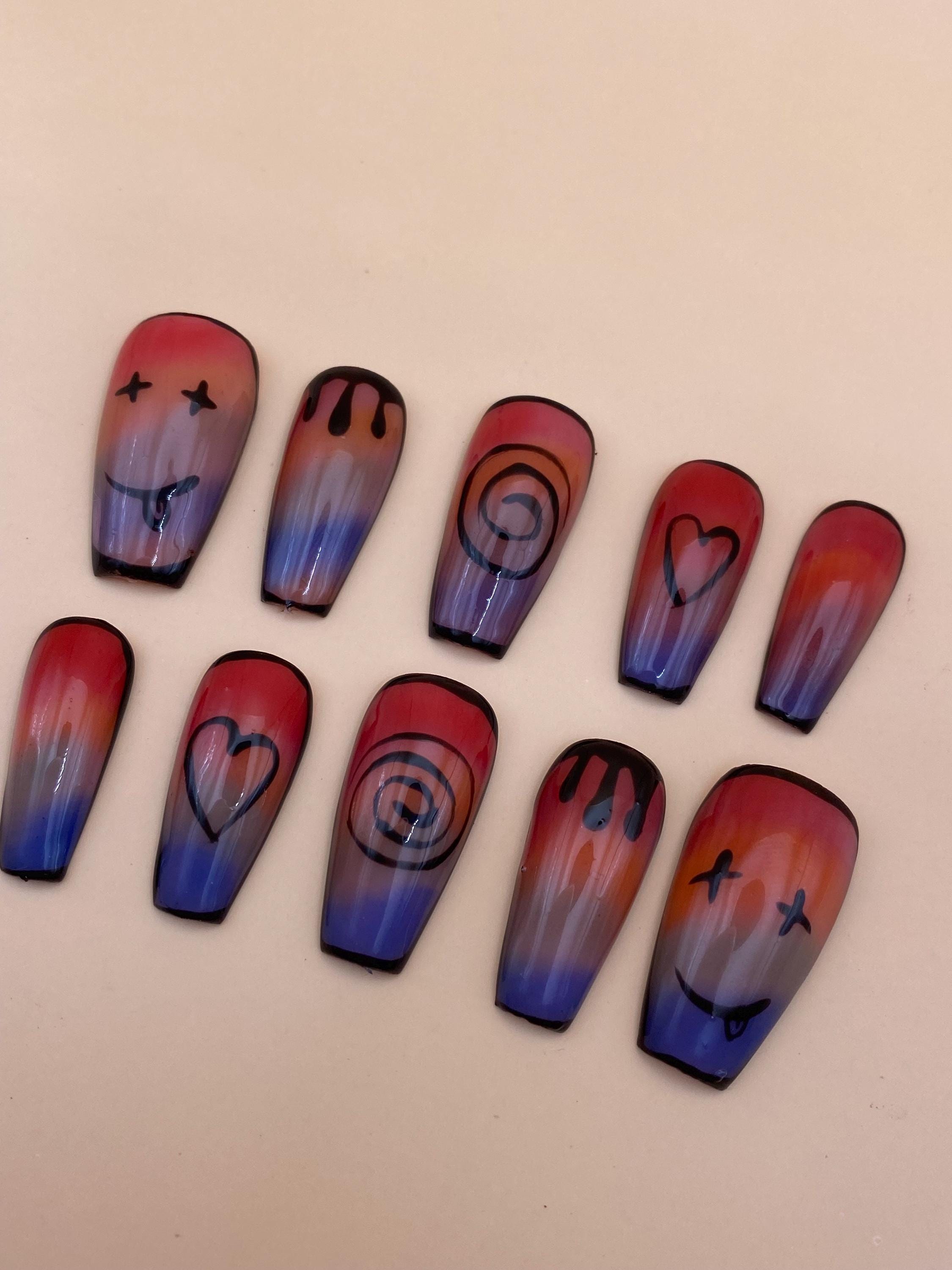 Pride gothic press on nails - Rainbow fake nails - reusable handmade nails - Alt goth lgbtq press ons - gift for her