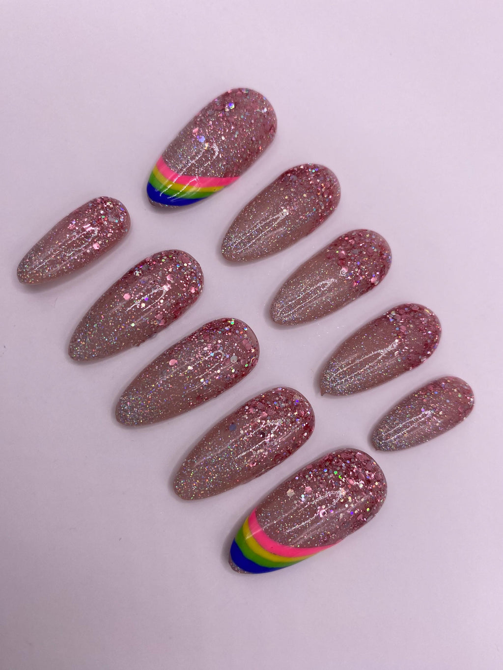 Sparkly press on nail set - party nails - lgbtq - reusable handmade nails - sparkle - glitter -gift for her - rose gold