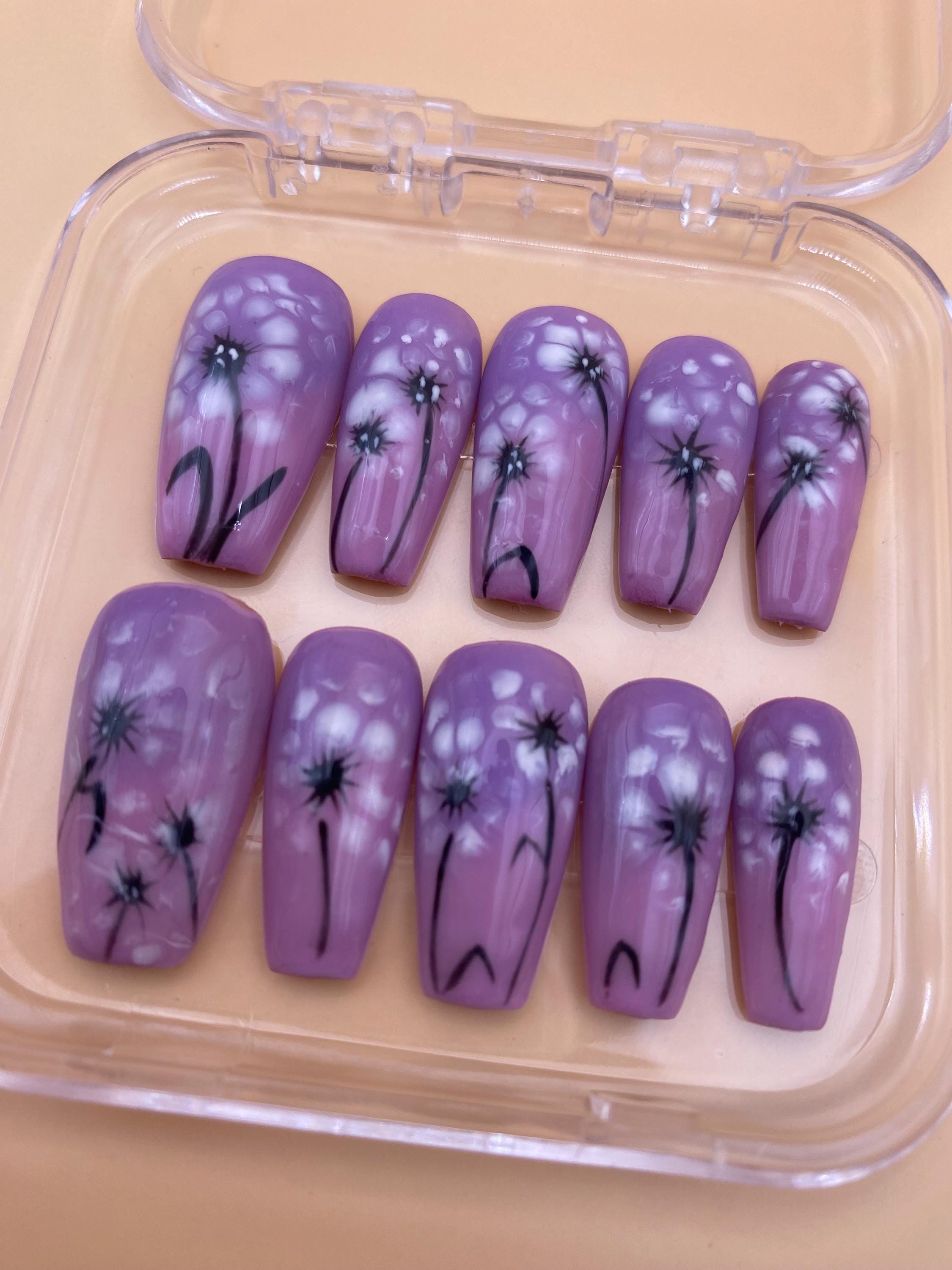 Summer flower press on nails - Garden fake nails - reusable handmade nails - pink purple press ons - gift for her
