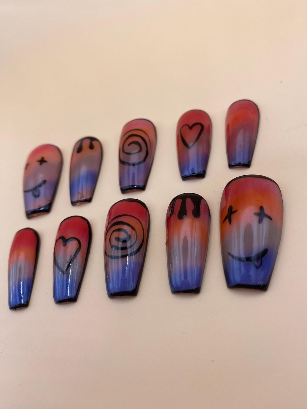 Pride gothic press on nails - Rainbow fake nails - reusable handmade nails - Alt goth lgbtq press ons - gift for her