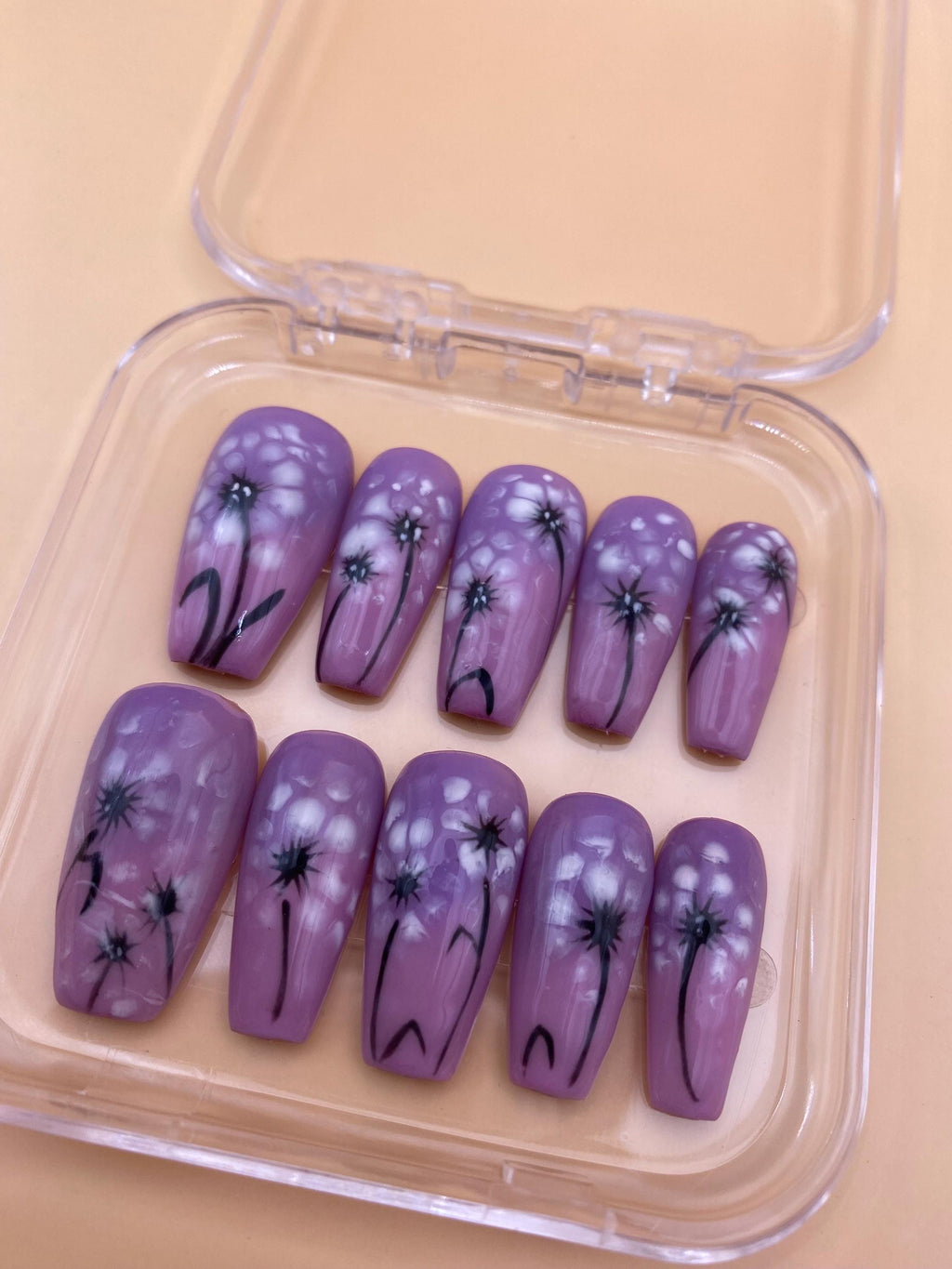 Summer flower press on nails - Garden fake nails - reusable handmade nails - pink purple press ons - gift for her