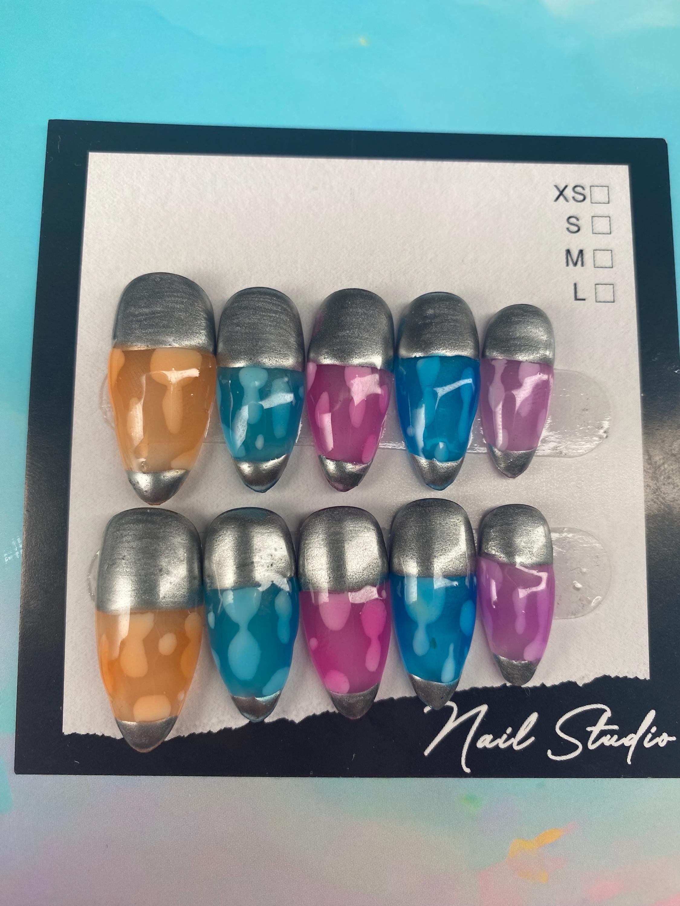 Glow and Flow: Lava Lamp Press-On Nails - funky trendy 60s lava lamp press on nails - gifts for her - vintage - retro - Rainbow - art - gift