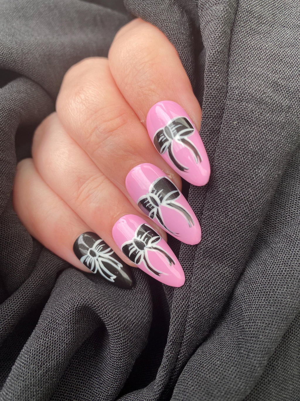 Gothic press on nails - pink - black - gifts for her - goth - bow -