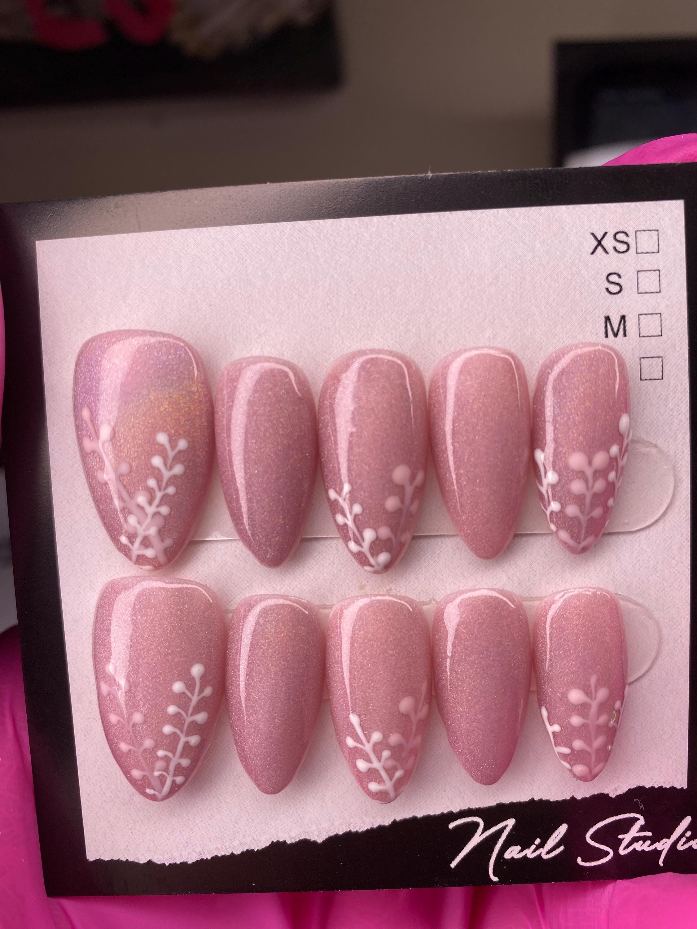 Bridal nails - wedding nails - pink nails - press on nails - hand painted - unique nails