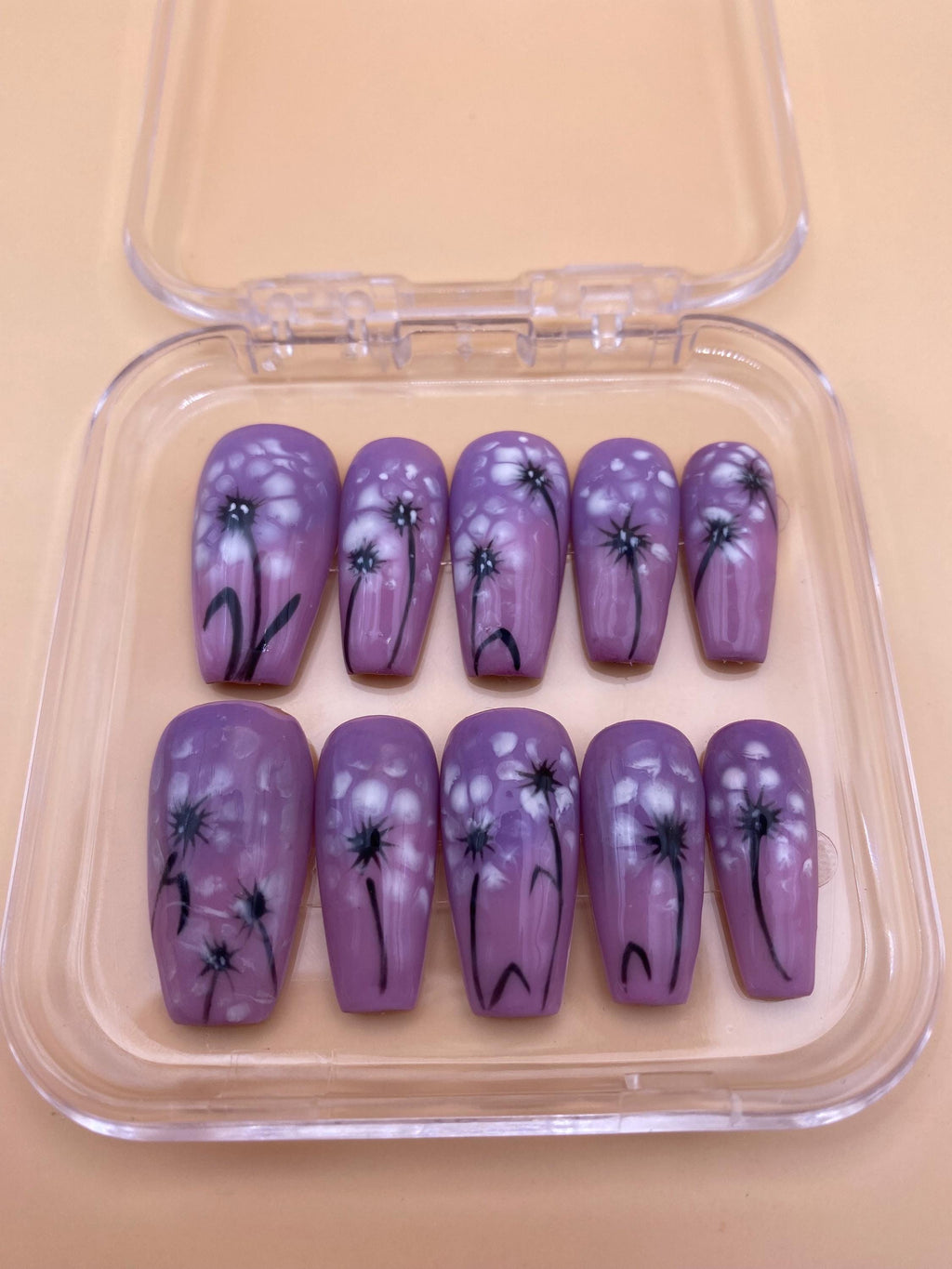 Summer flower press on nails - Garden fake nails - reusable handmade nails - pink purple press ons - gift for her