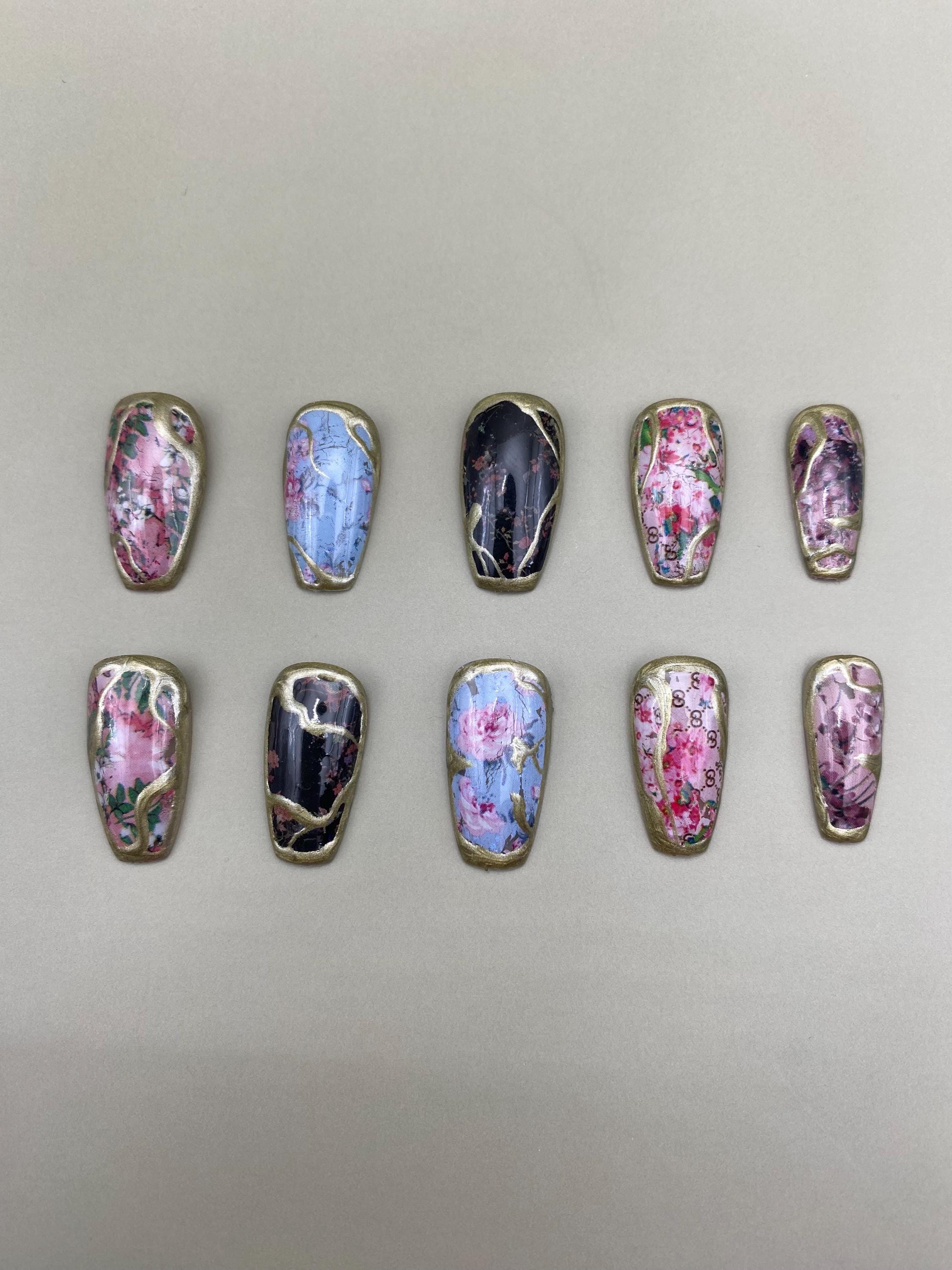 Garden party press on nails - vintage press on nails - gifts for her - Bridgerton inspired - floral - flowers - spring - art - gift