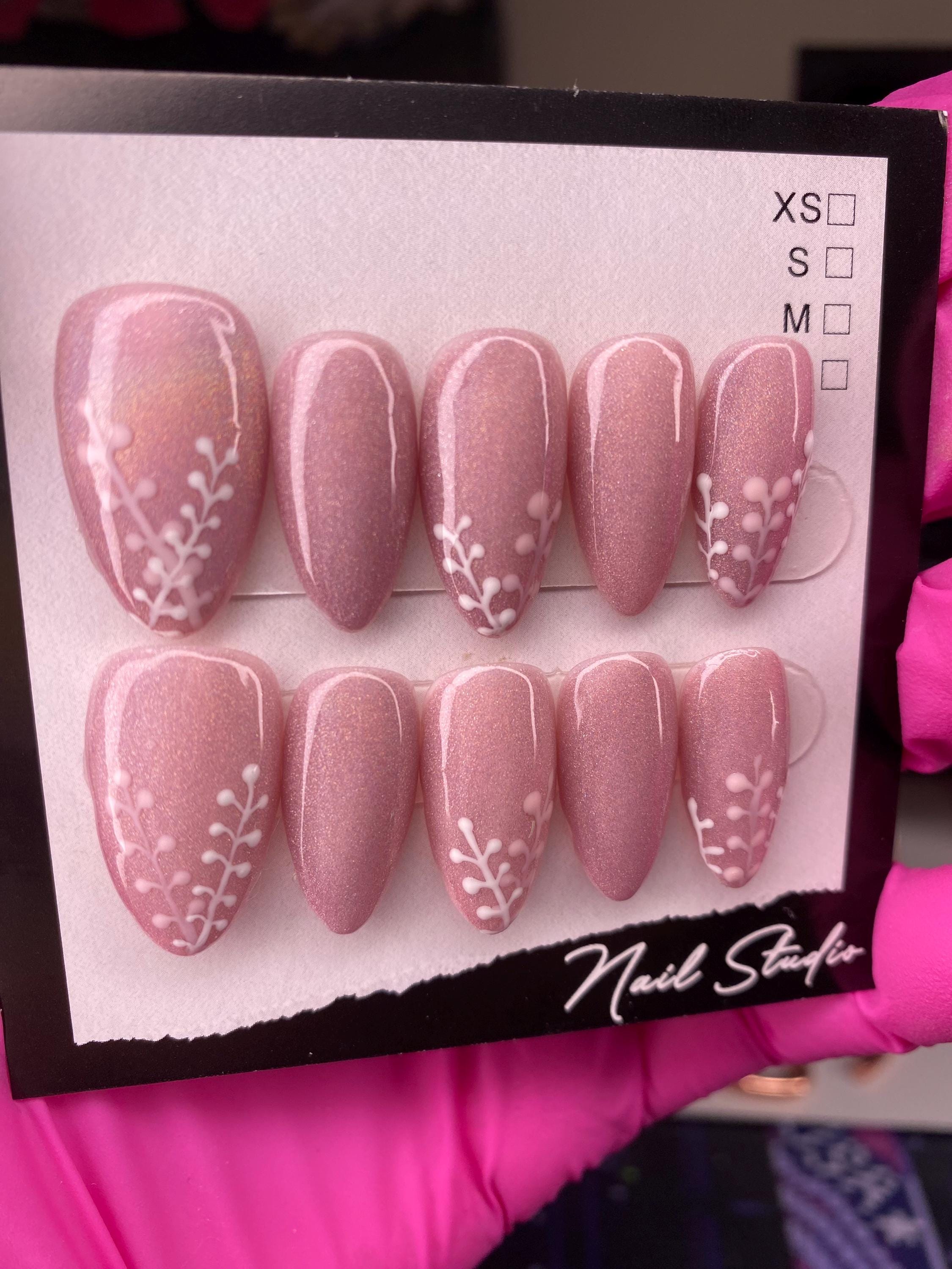 Bridal nails - wedding nails - pink nails - press on nails - hand painted - unique nails