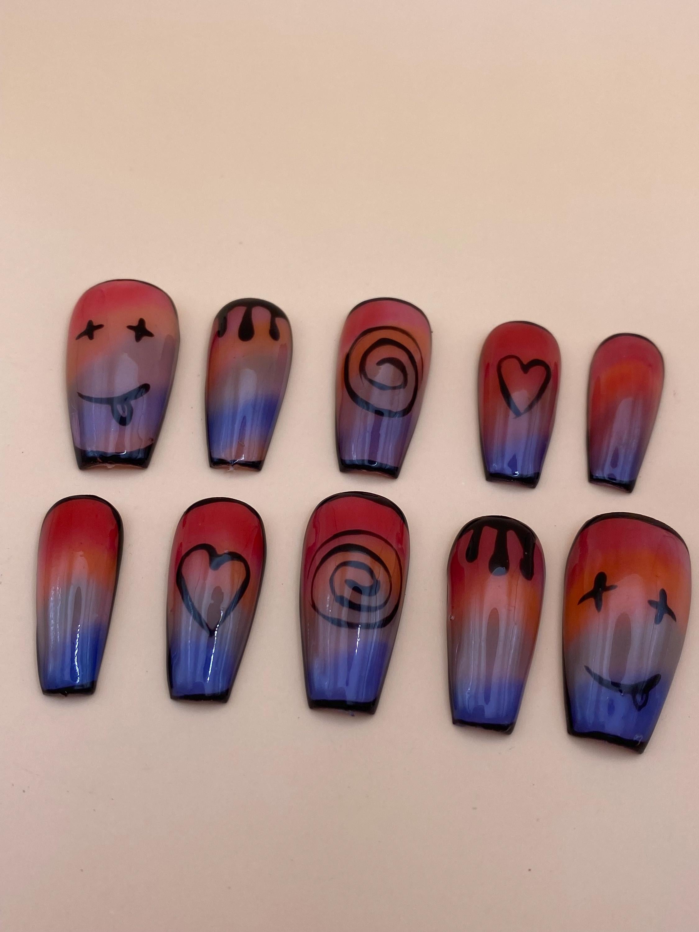 Pride gothic press on nails - Rainbow fake nails - reusable handmade nails - Alt goth lgbtq press ons - gift for her