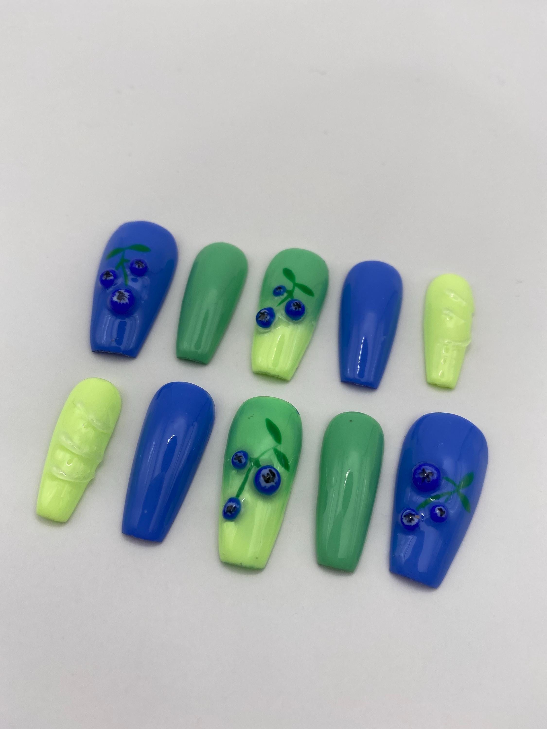 Matcha blueberry lemonade press on nails - gifts for her - fruit nails - fake nails - nail art - summer