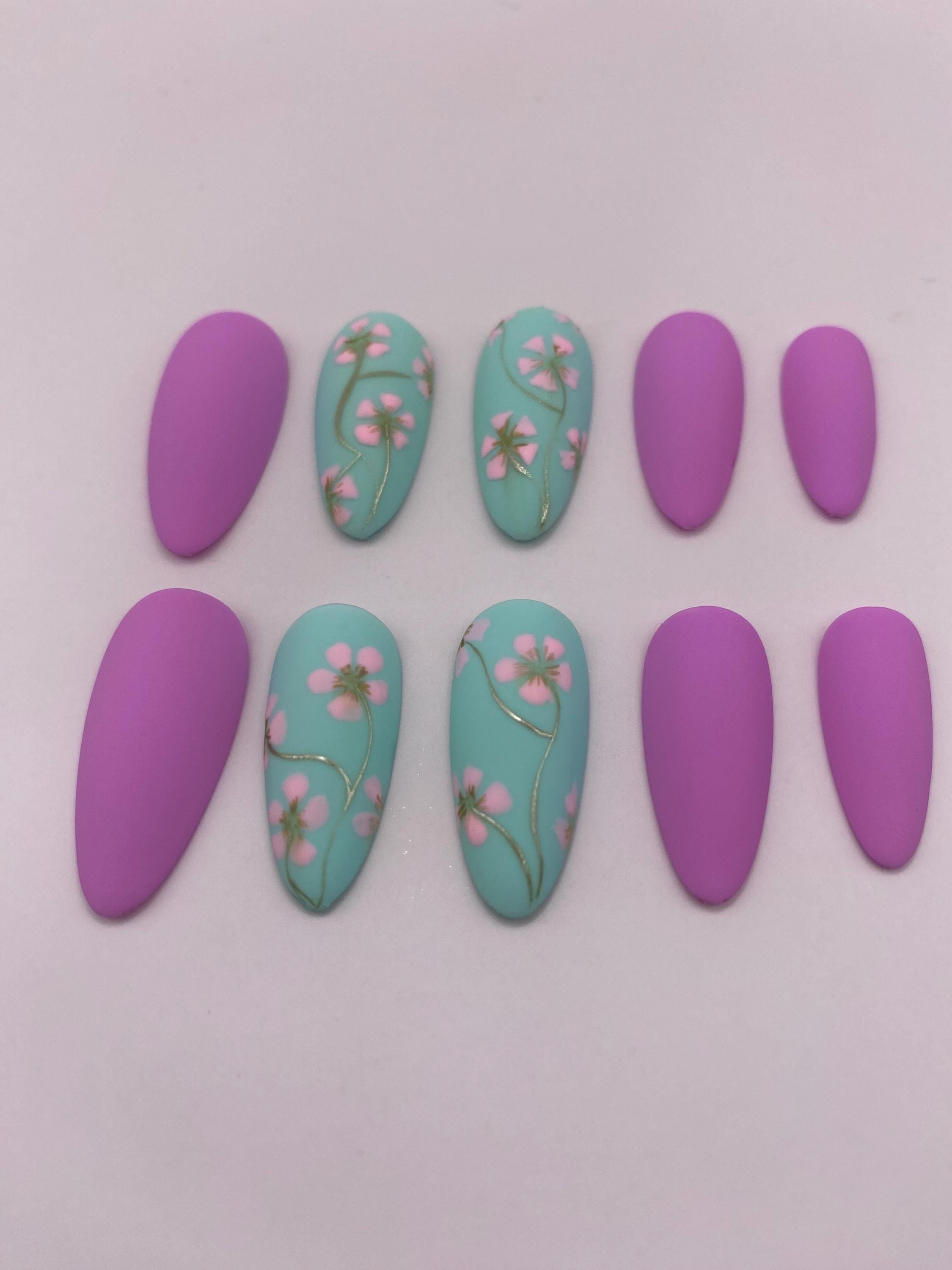 Cherry blossom press on nails - Sakura Floral fake nails - spring nail art set - reusable handmade nails - soft pink press on - gift for her