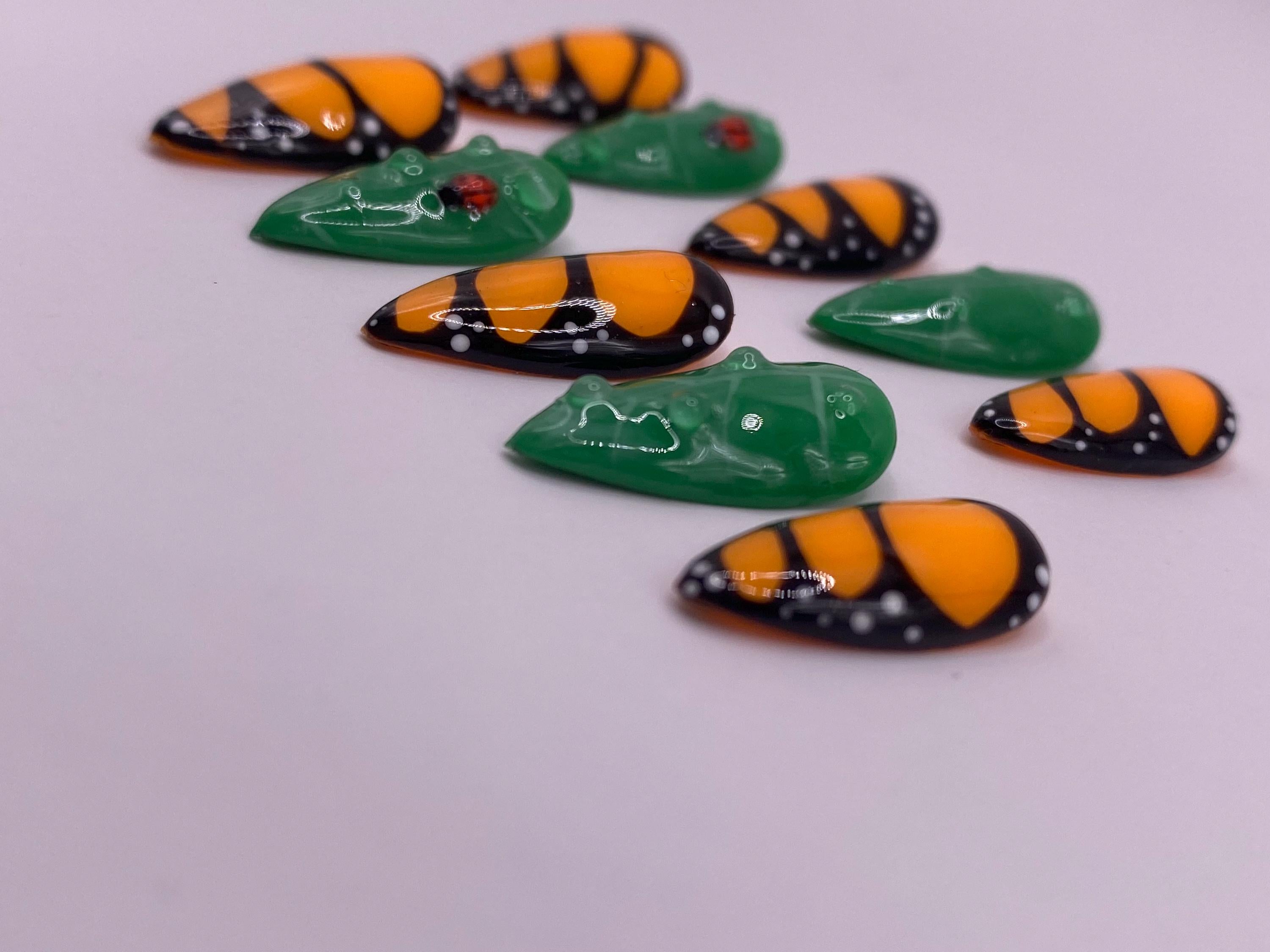 Butterfly wing and ladybird leaf press on nails - Garden fake nails - reusable handmade nails - butterfly press ons - gift for her