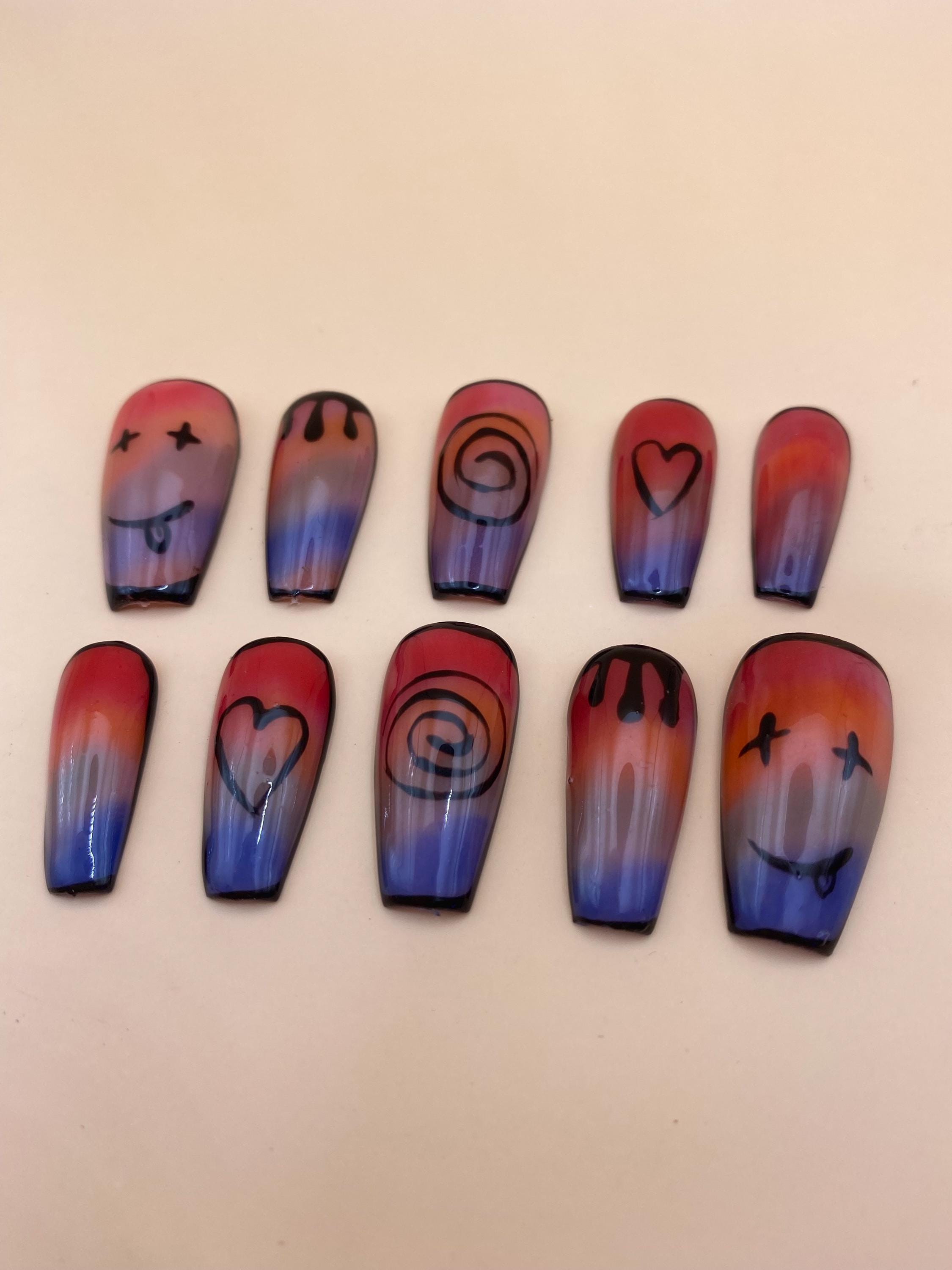 Pride gothic press on nails - Rainbow fake nails - reusable handmade nails - Alt goth lgbtq press ons - gift for her