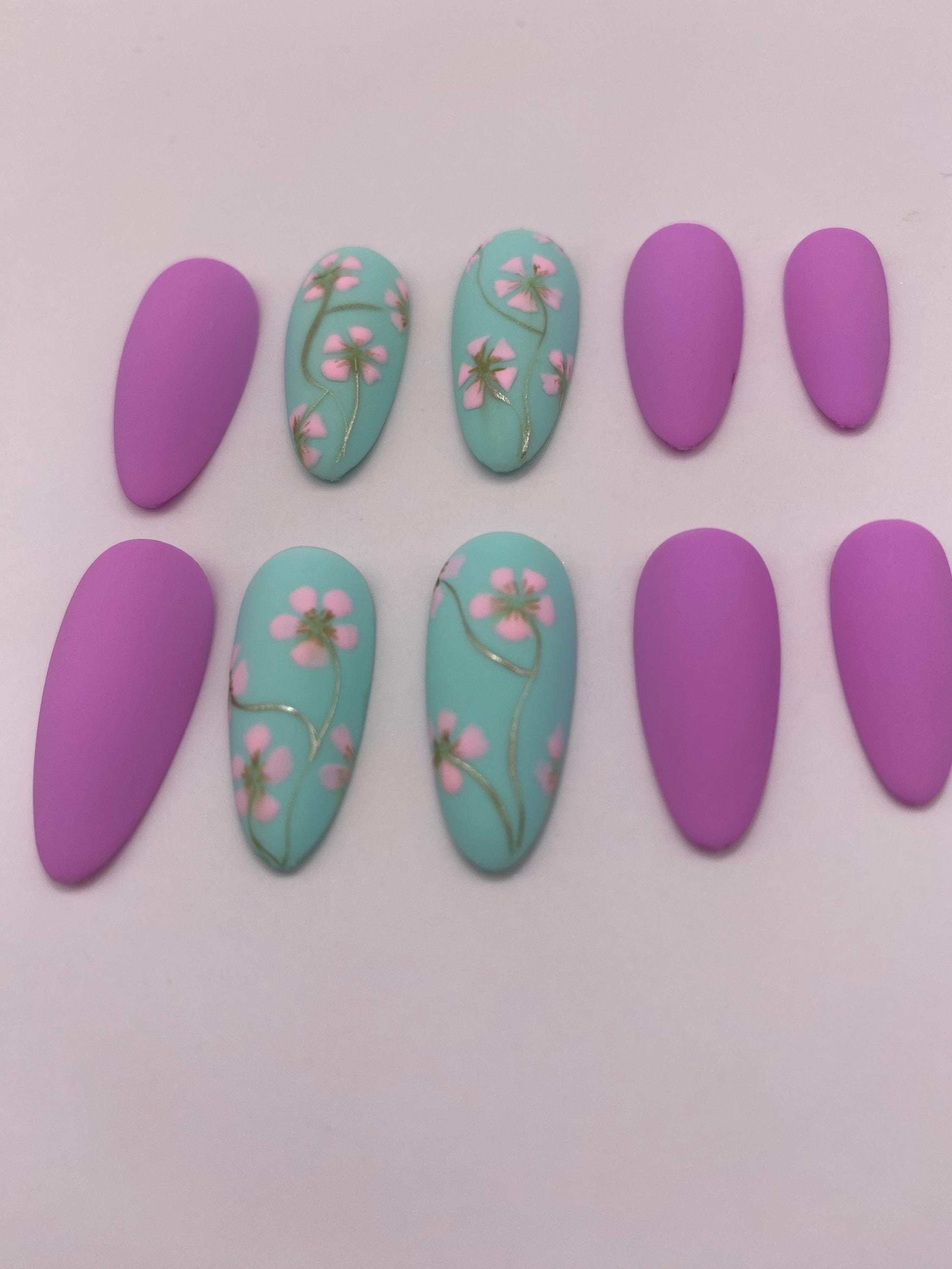 Cherry blossom press on nails - Sakura Floral fake nails - spring nail art set - reusable handmade nails - soft pink press on - gift for her