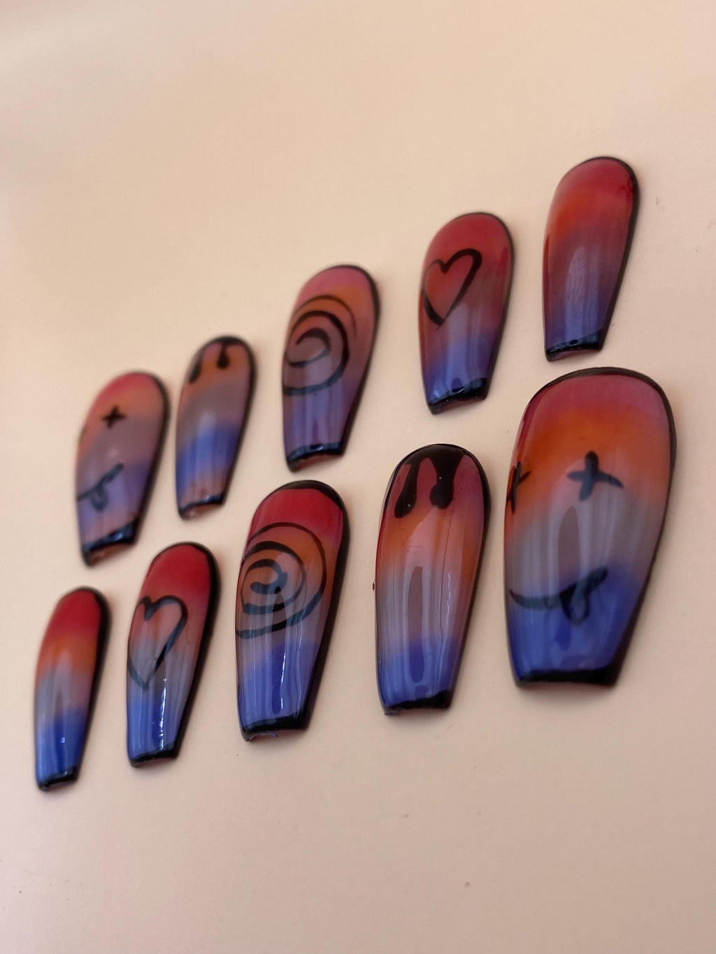 Pride gothic press on nails - Rainbow fake nails - reusable handmade nails - Alt goth lgbtq press ons - gift for her