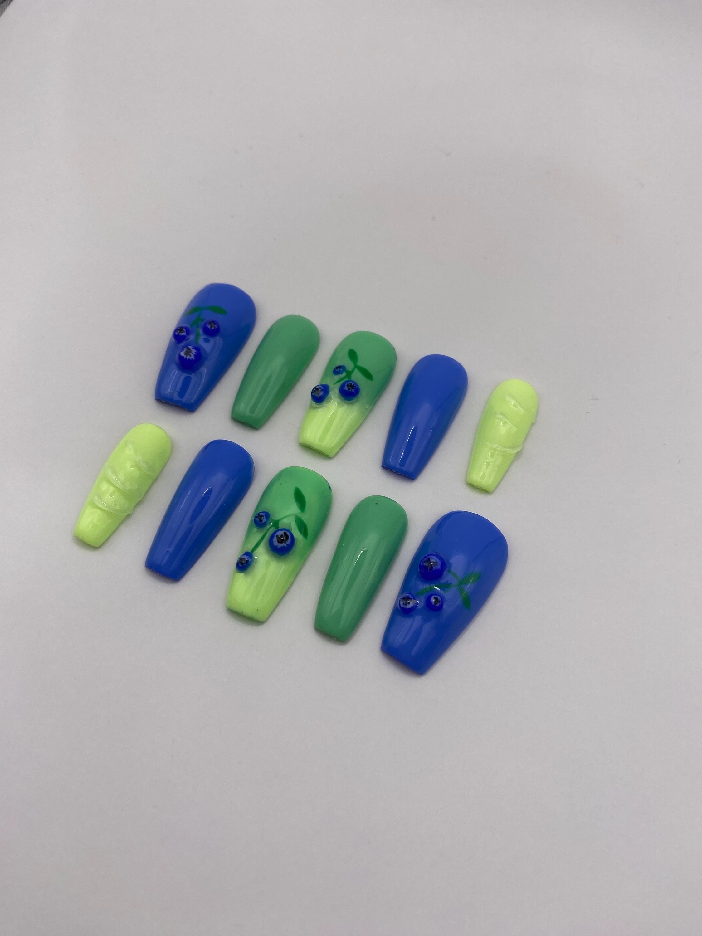 Matcha blueberry lemonade press on nails - gifts for her - fruit nails - fake nails - nail art - summer
