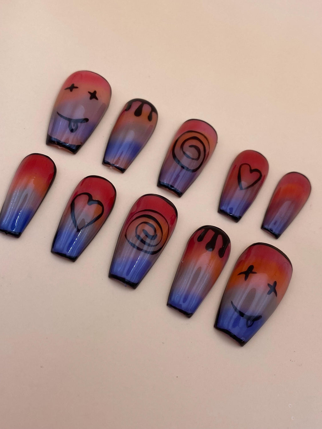 Pride gothic press on nails - Rainbow fake nails - reusable handmade nails - Alt goth lgbtq press ons - gift for her