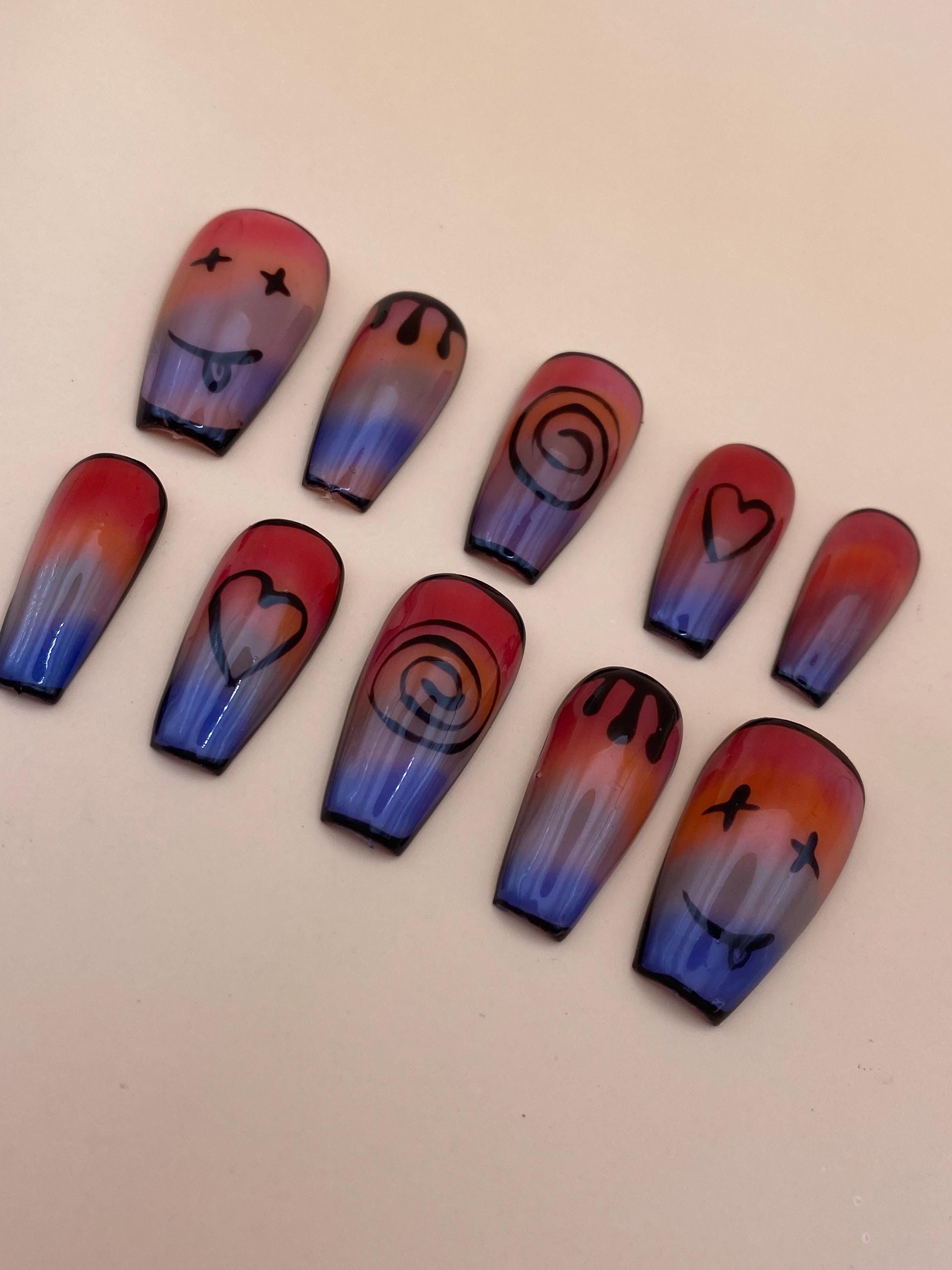 Pride gothic press on nails - Rainbow fake nails - reusable handmade nails - Alt goth lgbtq press ons - gift for her