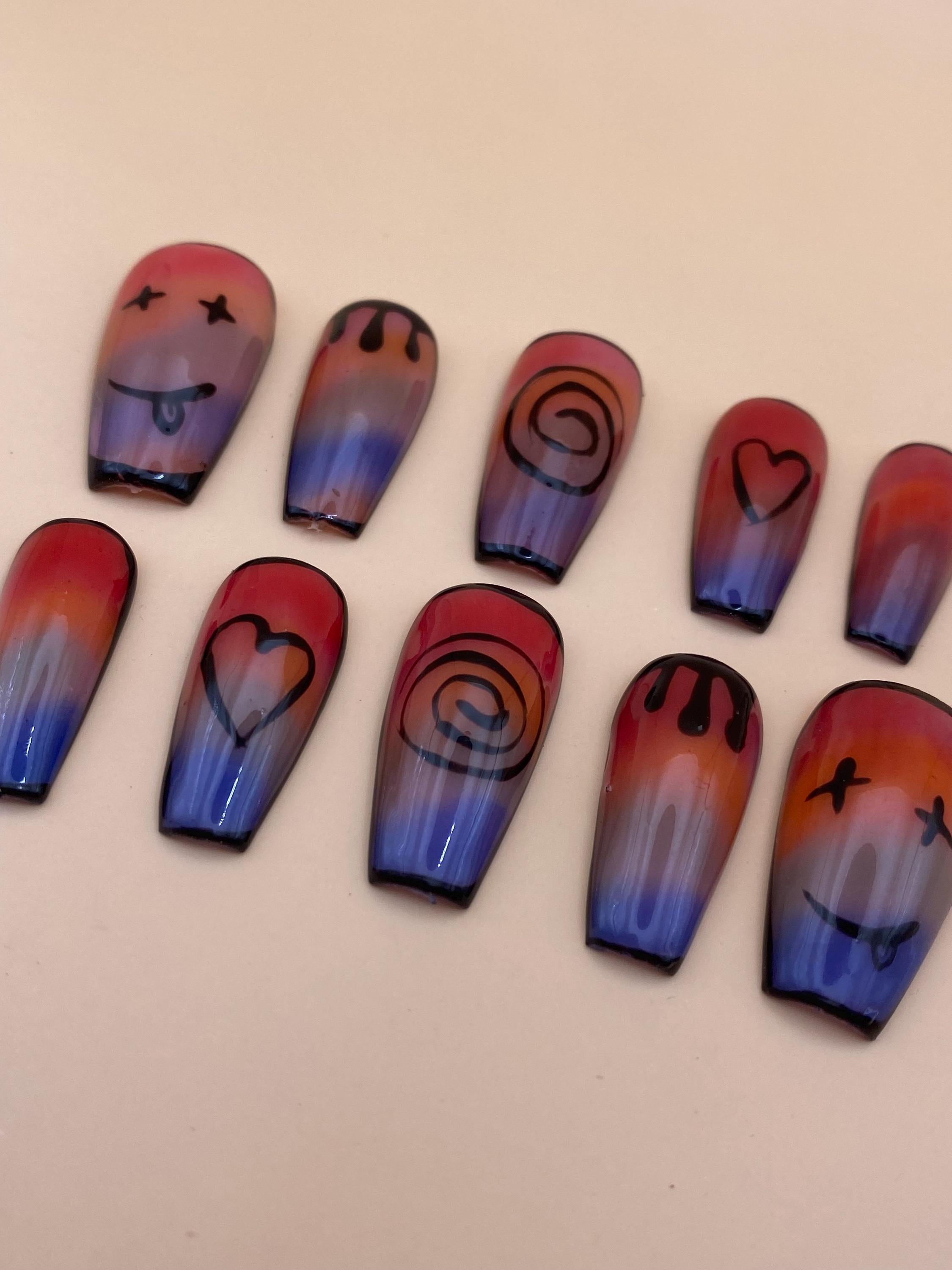 Pride gothic press on nails - Rainbow fake nails - reusable handmade nails - Alt goth lgbtq press ons - gift for her