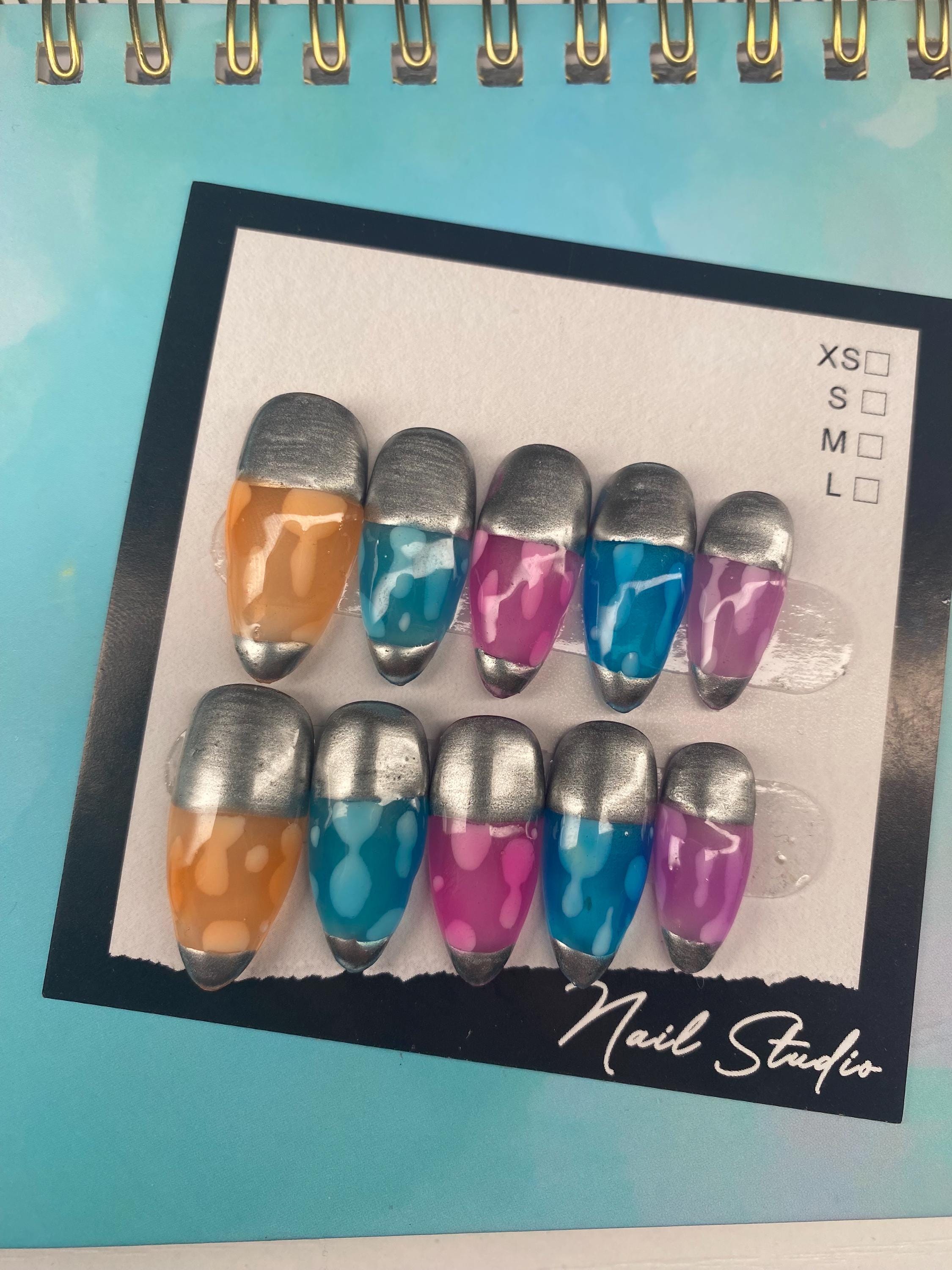 Glow and Flow: Lava Lamp Press-On Nails - funky trendy 60s lava lamp press on nails - gifts for her - vintage - retro - Rainbow - art - gift