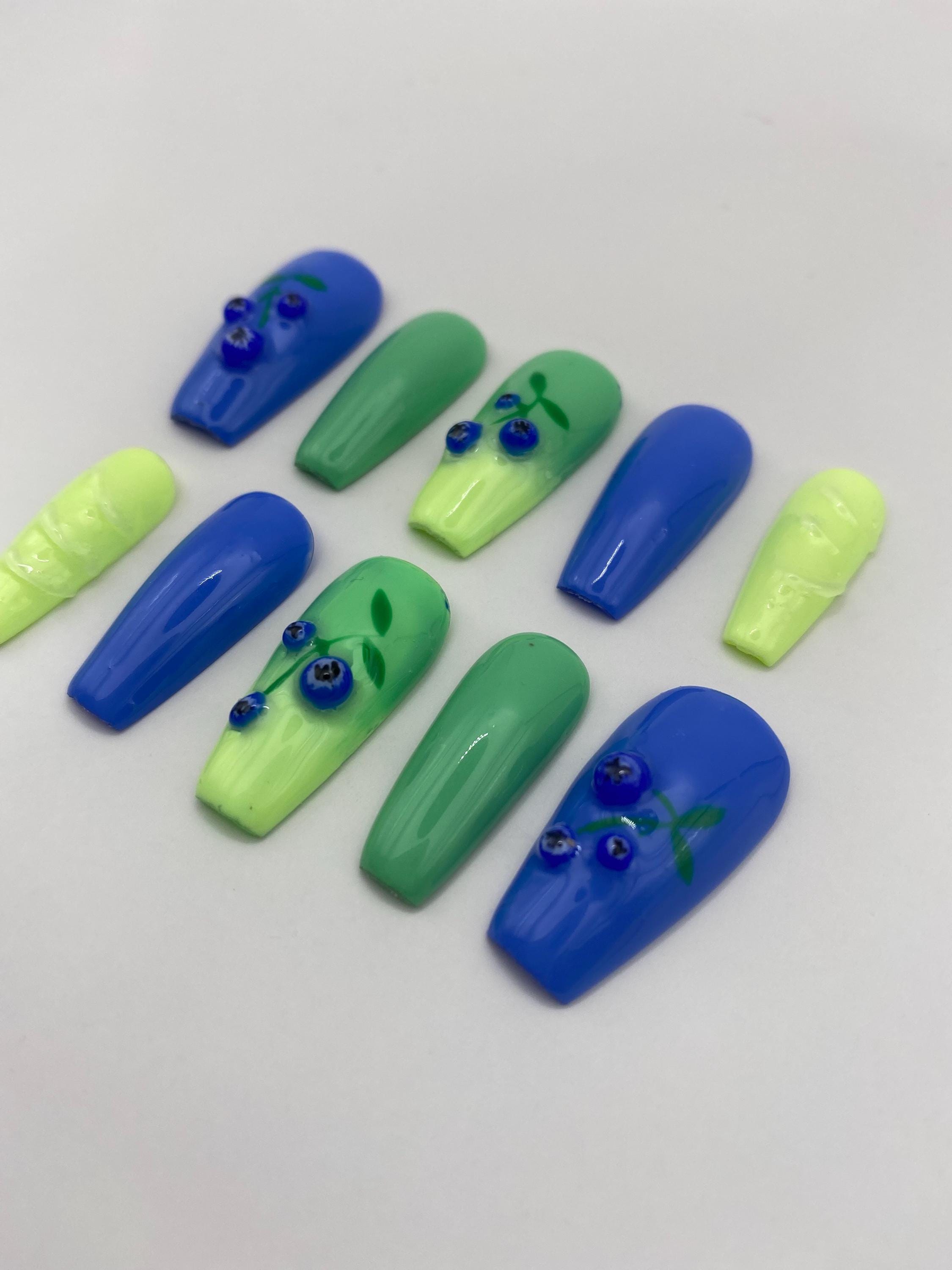 Matcha blueberry lemonade press on nails - gifts for her - fruit nails - fake nails - nail art - summer