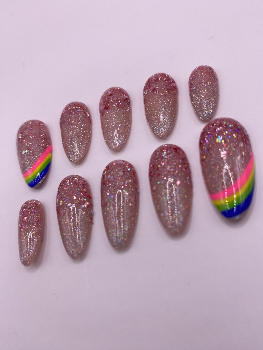 Sparkly press on nail set - party nails - lgbtq - reusable handmade nails - sparkle - glitter -gift for her - rose gold