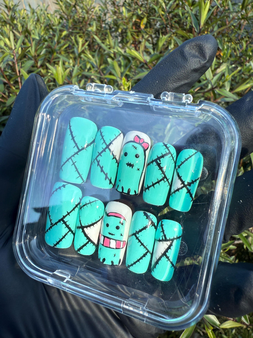 Cute ghost press on nails - aqua blue fake nails - reusable handmade nails - cute press ons - gift for her