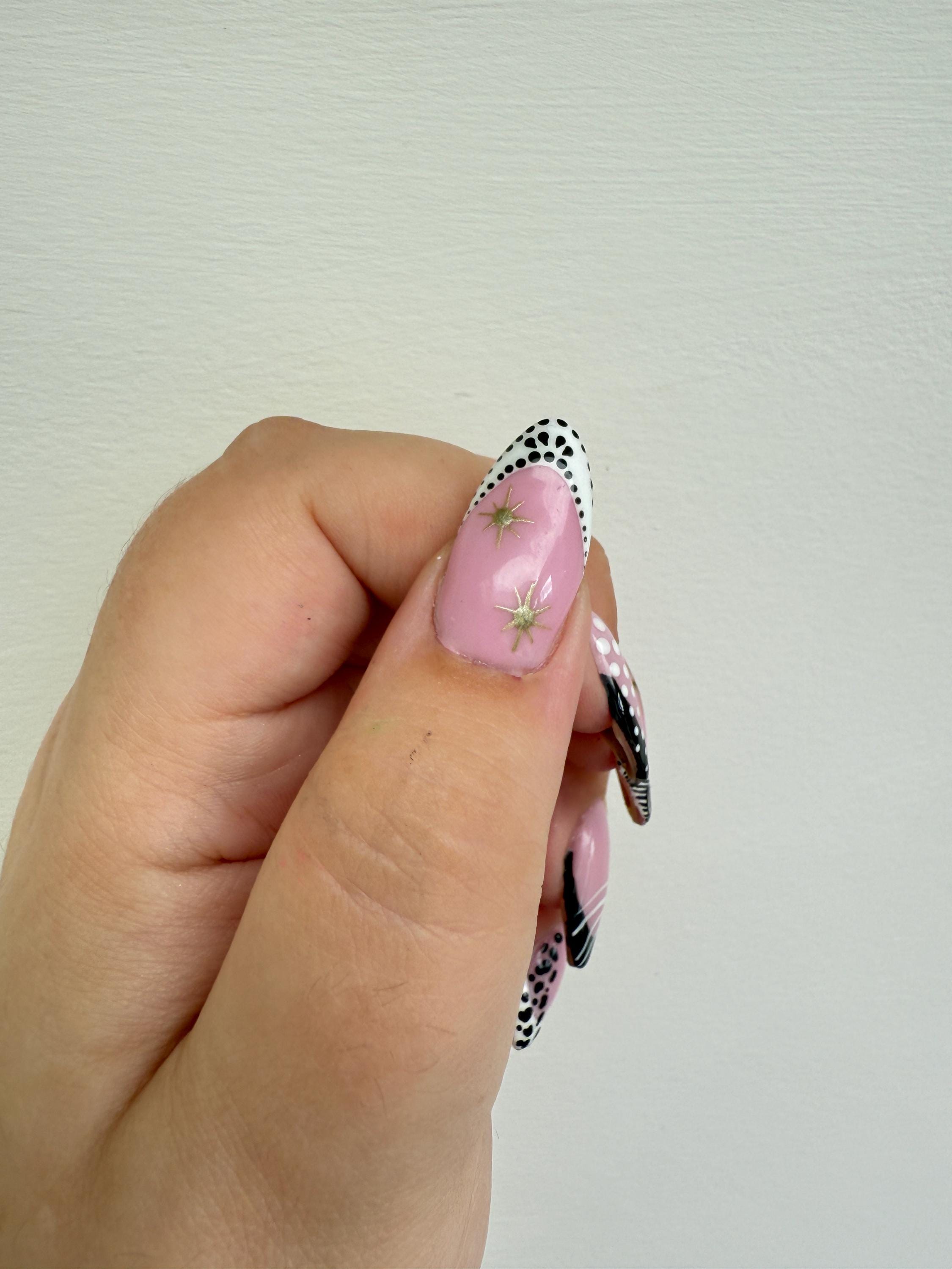 Elegant Black & White French Tip Press On Nails | Luxury Handmade False Nails reusable handmade nails - minimal press ons - gift for her