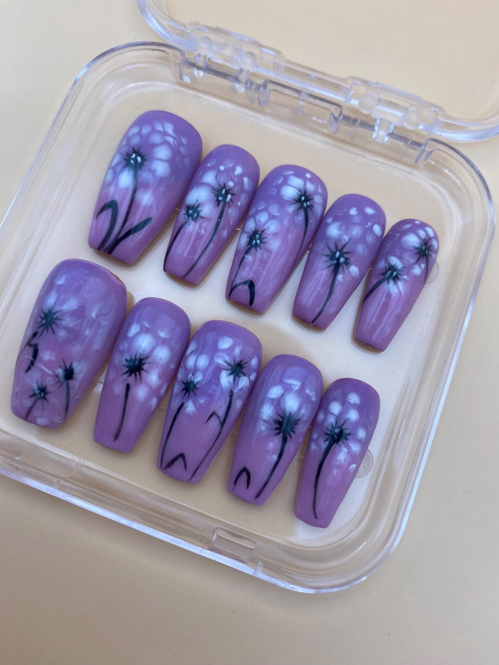 Summer flower press on nails - Garden fake nails - reusable handmade nails - pink purple press ons - gift for her