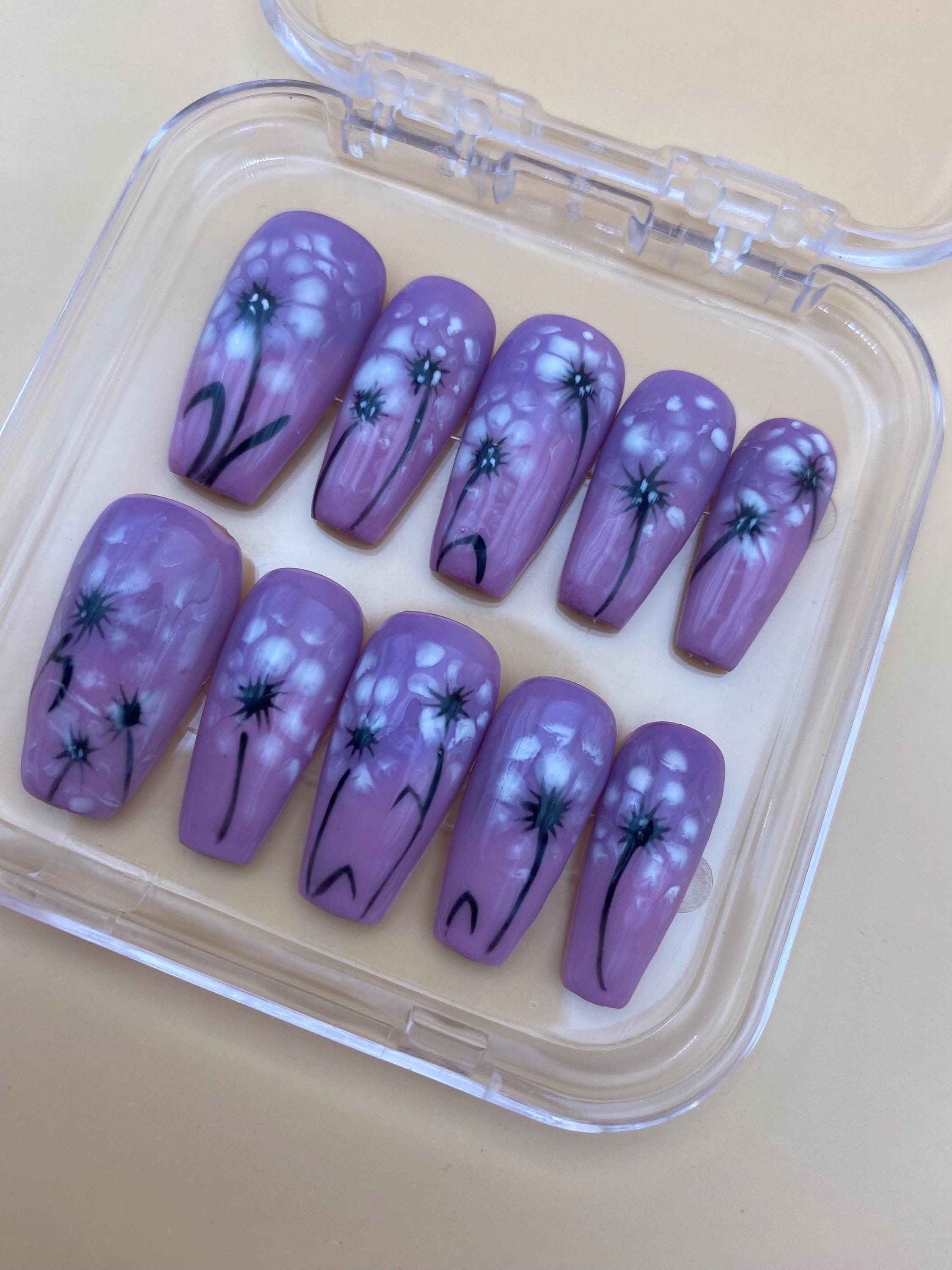 Summer flower press on nails - Garden fake nails - reusable handmade nails - pink purple press ons - gift for her