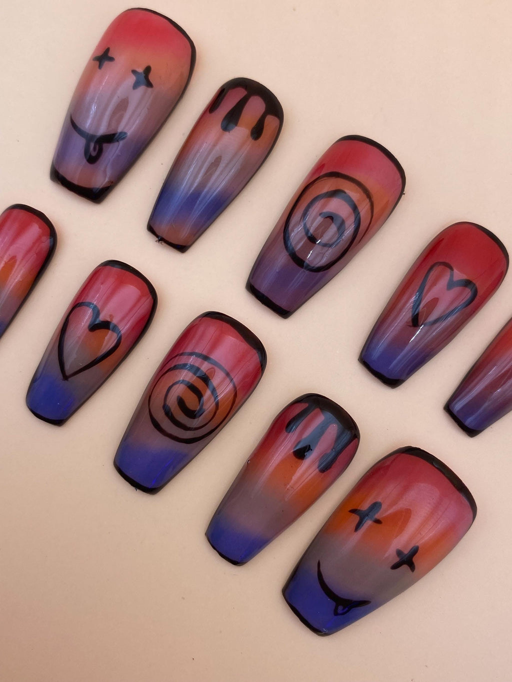 Pride gothic press on nails - Rainbow fake nails - reusable handmade nails - Alt goth lgbtq press ons - gift for her
