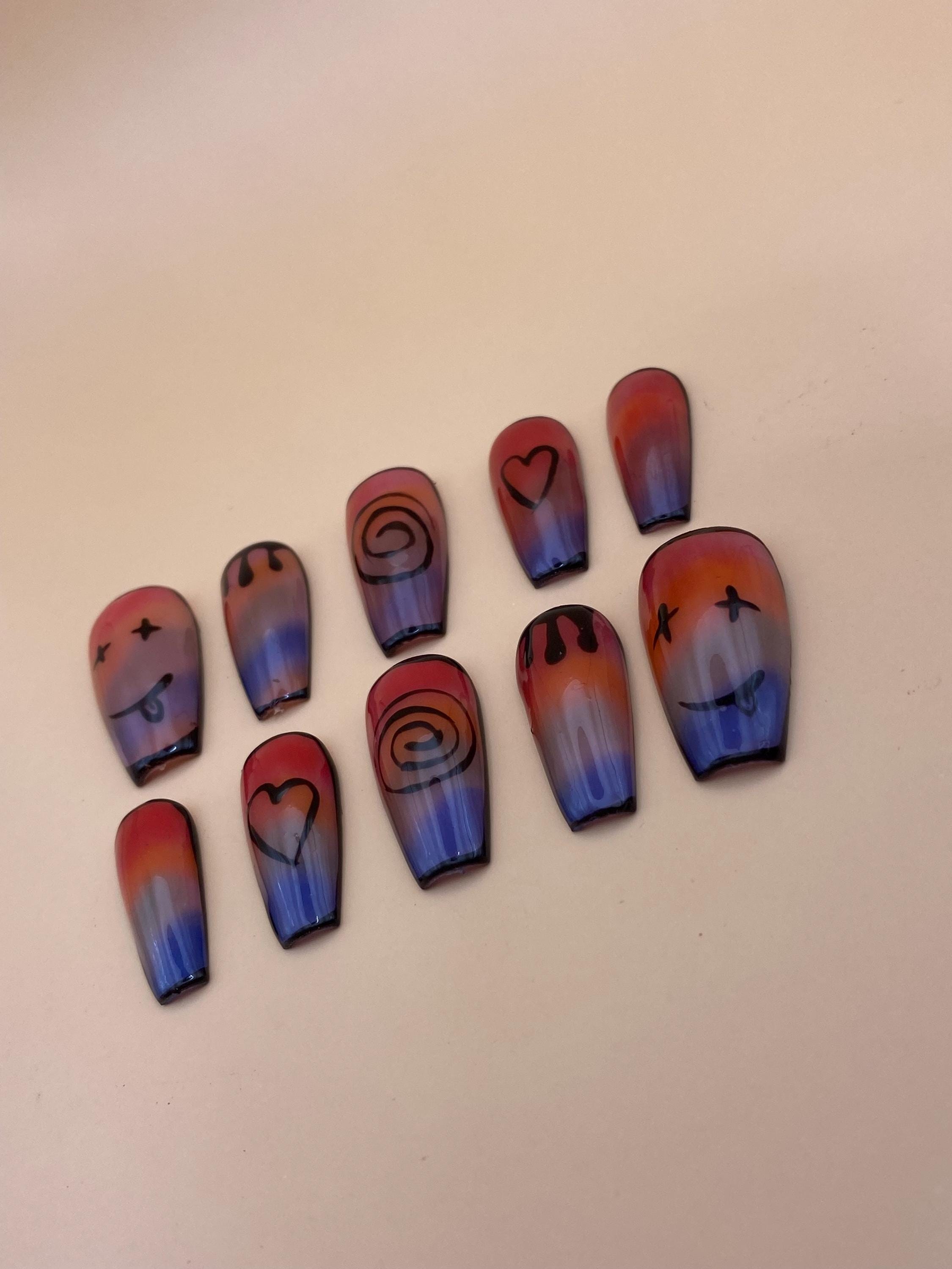 Pride gothic press on nails - Rainbow fake nails - reusable handmade nails - Alt goth lgbtq press ons - gift for her