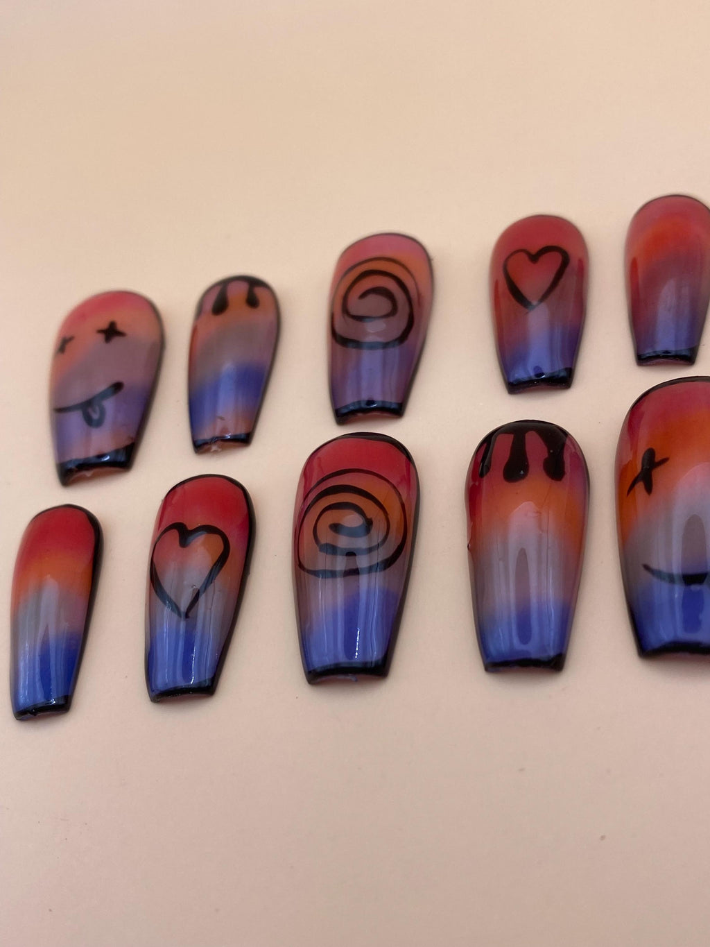 Pride gothic press on nails - Rainbow fake nails - reusable handmade nails - Alt goth lgbtq press ons - gift for her