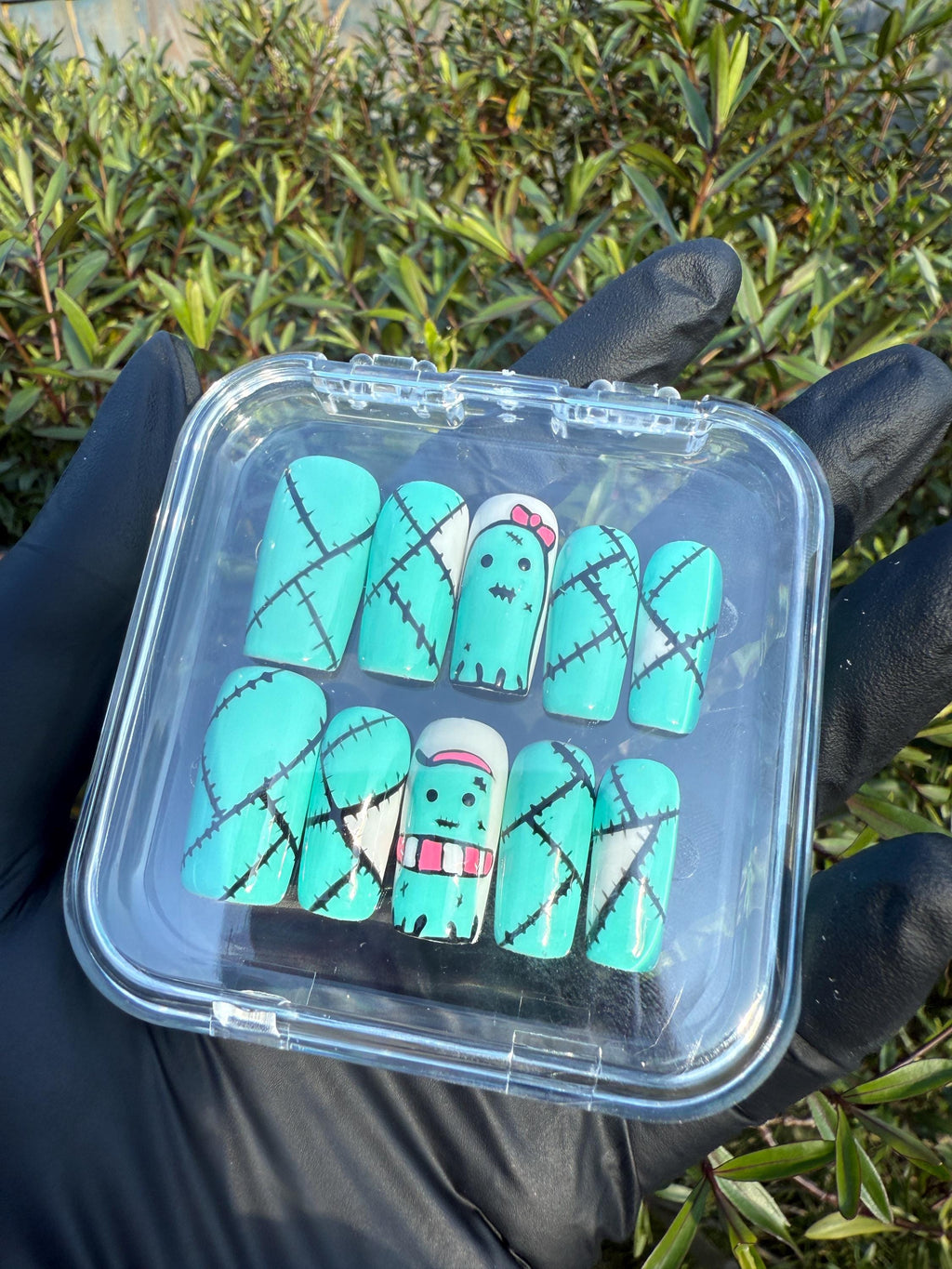 Cute ghost press on nails - aqua blue fake nails - reusable handmade nails - cute press ons - gift for her